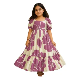Girls Midi/Knee Length Festive/Wedding Dress (Pink, Short Sleeve)
