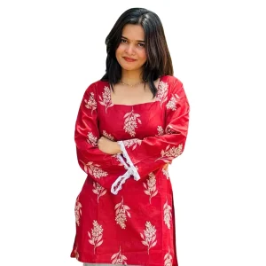 Printed Pure Cotton Straight Red Kurta for Women – Soft Comfortable Ethnic Wear for Daily & Festive Use