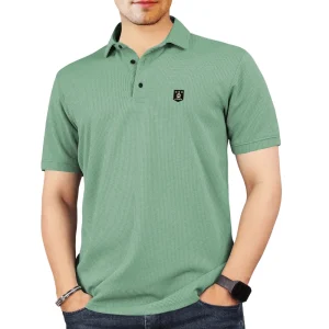 Men Self Design Polo Neck Polyester Light Green T-Shirt – Comfortable Stylish Casual Polo T-Shirt for Men